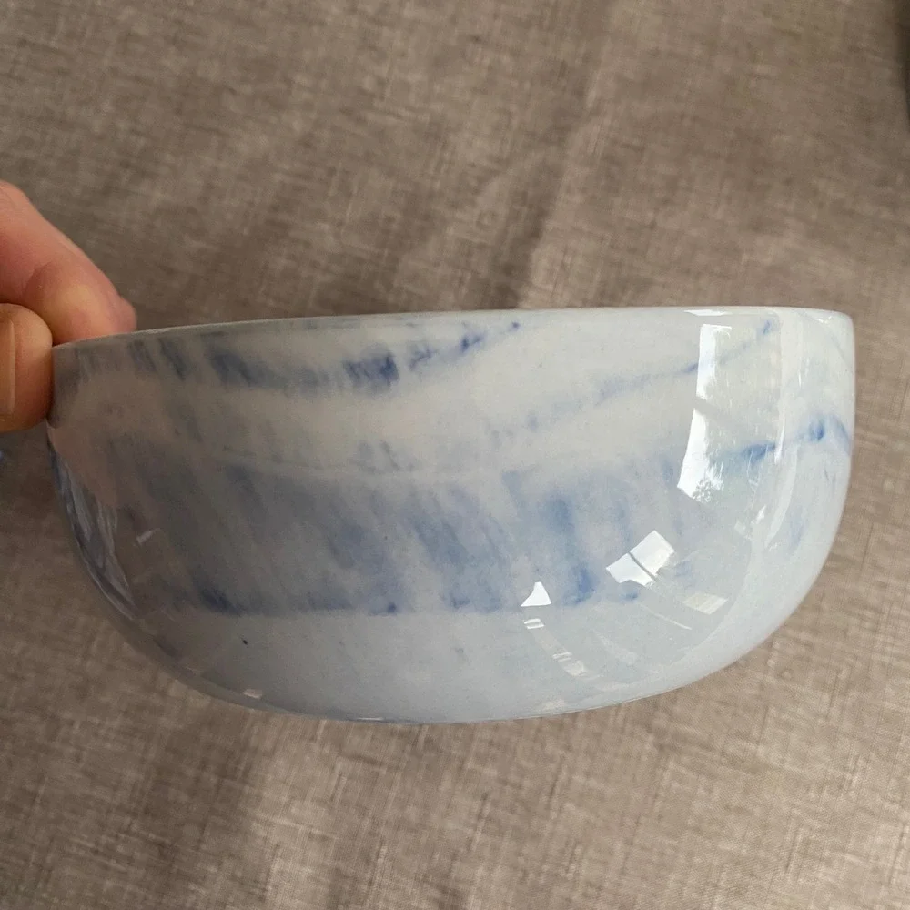 Artisanal Kitchen Supply Coupe Marble Blue Swirl Soup Cereal Bowls Set of 4
